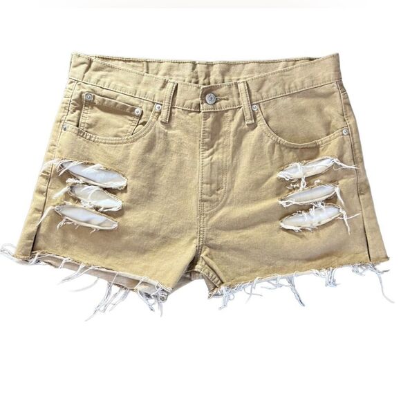 Levi’s 508 cut off distressed ripped denim jean shorts tan size 32 - Picture 2 of 15